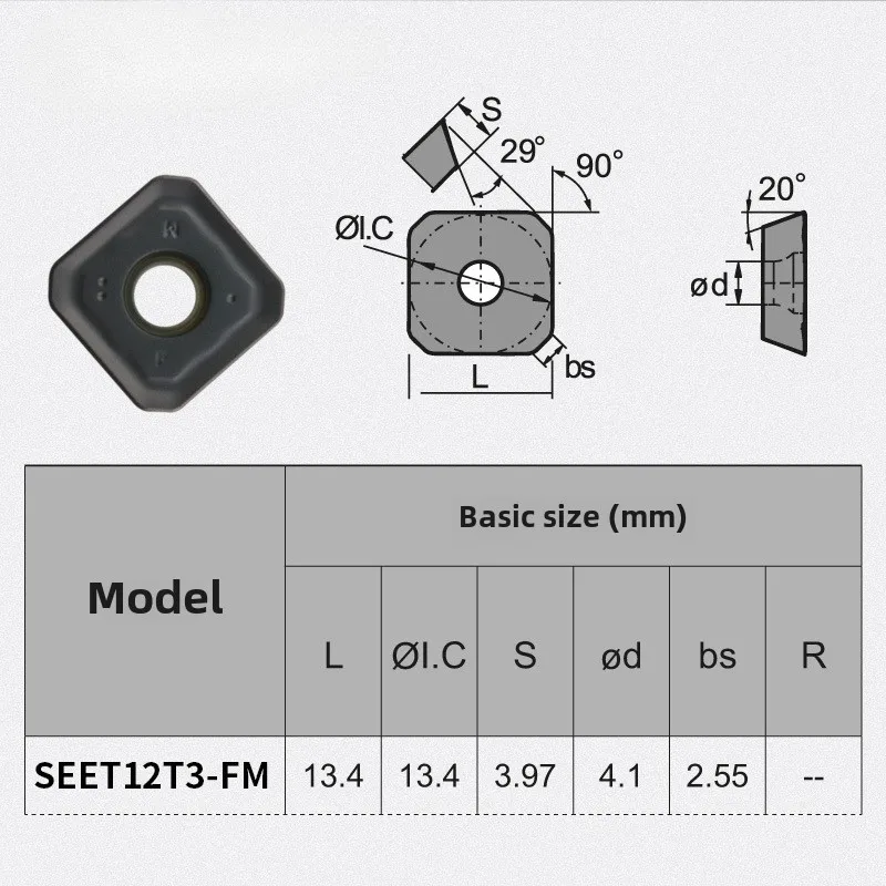 Numerical control milling tool SEET12T3-FM face milling cutter for steel stainless steel alloy insert tools 10 tablets/box