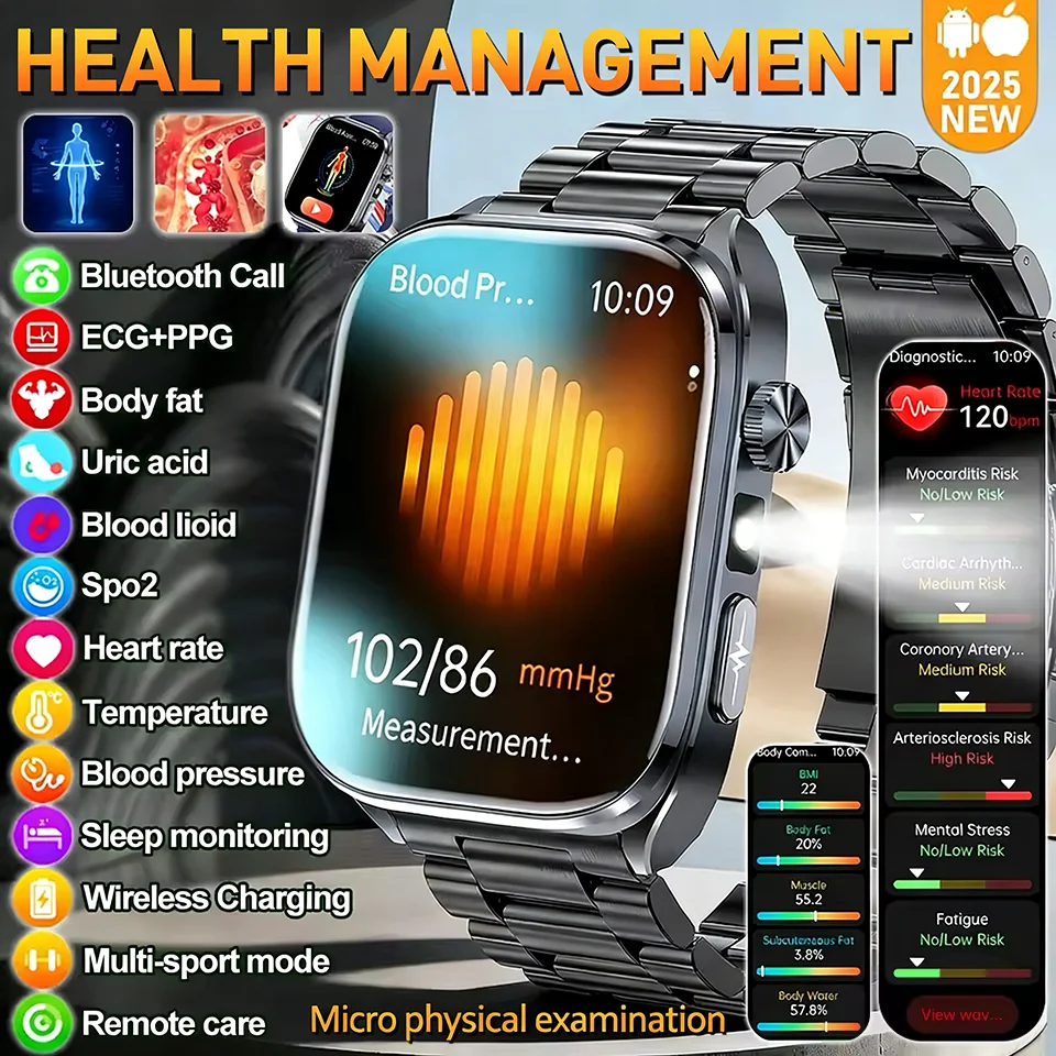 

Новые умные часы для здоровья: анализ уровня мочевой кислоты, артериального давления, уровня кислорода в крови, состава тела, жировых отложений, ЭКГ+PPG, Bluetooth-звонки, часы для женщин и мужчин.