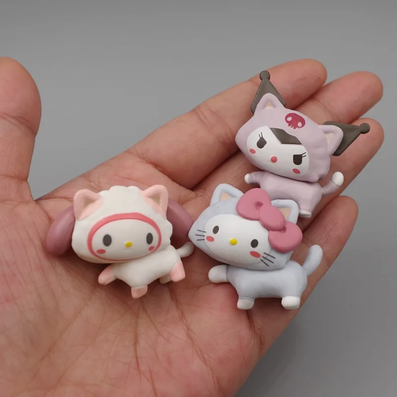 

5pcs Sanrio Disguise Cat Parade Kuromi Cinnamoroll Action Figures Desktop Doll Decoration Toy Gift
