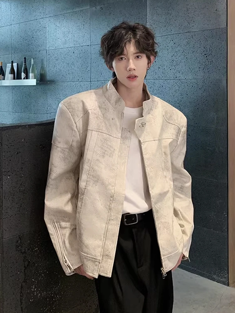 

Мужская кожаная куртка-косуха Dir White с подплечниками, премиум-класса, в американском байкерском стиле, молодежная, приталенная, с декоративной молнией.