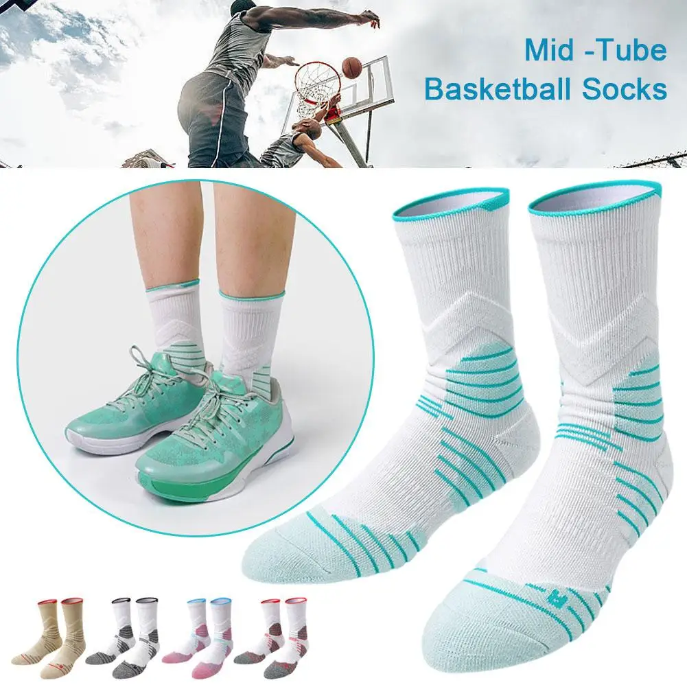 

1pair Men's Socks Compression Stockings Breathable Anti Sweat Cycling Tube Slip Sport Absorbing Elastic Sock Basketball Hig X7F9