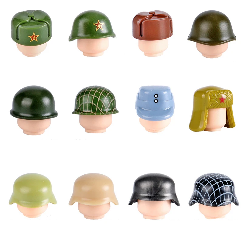 

WW2 US Soviet British German Soldier Figures Helmet M1 M3 Beret Military Accessories Building Blocks Toys For Children XT05