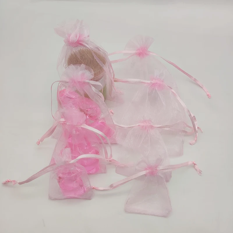 

100pcs Pink Gift Bag Packaging Supplies Jewlery Gift Pouches Organza Pouch Bags Jewelry Bag Organza Gift Bags Drawstring Sachet