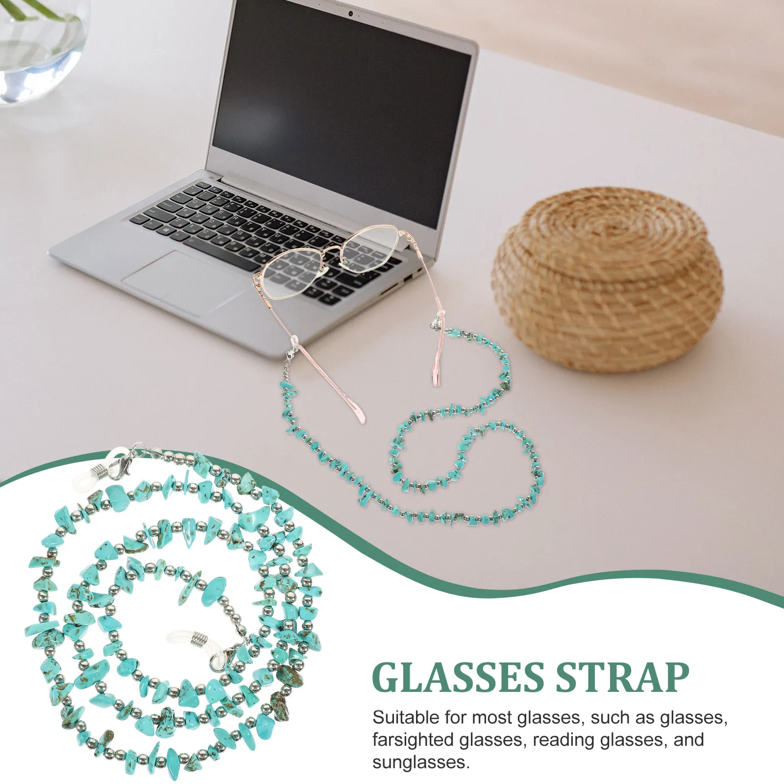 

Irregular Turquoise Silicone Anti-slip Button Glasses Chain Eyeglass Holder Strap Lanyard for Women Suitable Most Glasses