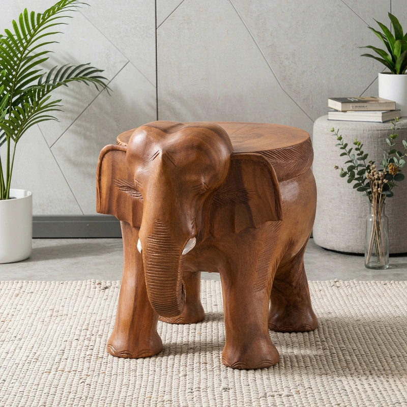 Solid Wood Elephant Stool Animal Seat Small Low Bench for Kids Entryway Shoe Changing Home Decor Creative Wooden Stool 코끼리 의자
