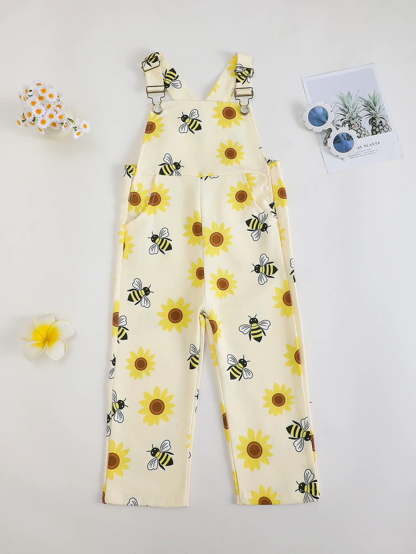 Unisex Baby Bee Print Overalls Long Pants Children's Clothing Infant Boys Girls Bee Patterned Rompers Outfit