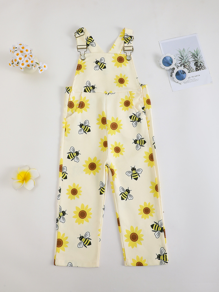  Unisex Baby Bee Print Overalls Long Pants Children's Clothing Infant Boys Girls Bee Patterned Rompers Outfit 