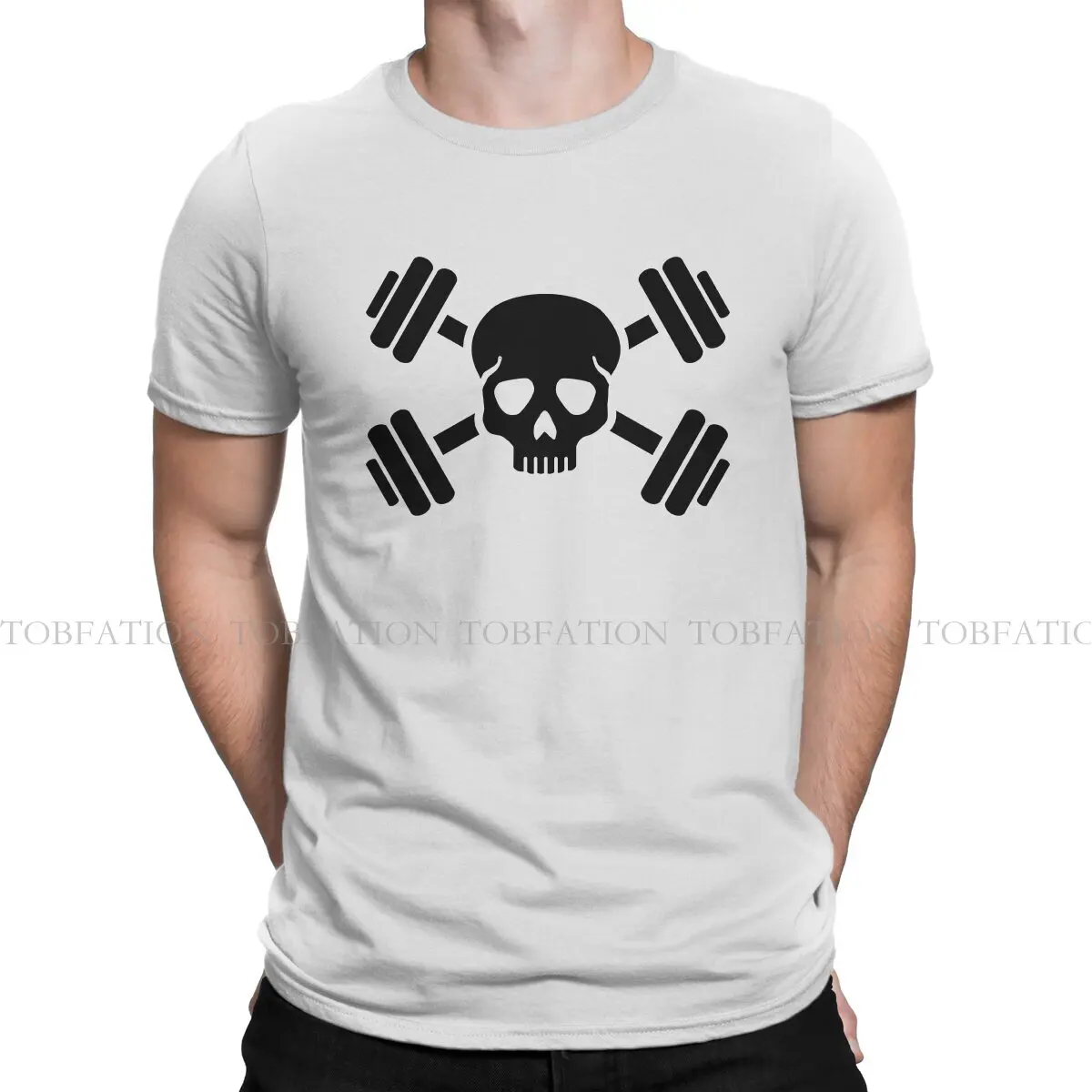 Crossed Barbells Skull Casual TShirt Bodybuilding Fitness Style Streetwear Leisure T Shirt Men Short Sleeve Special Gift Idea