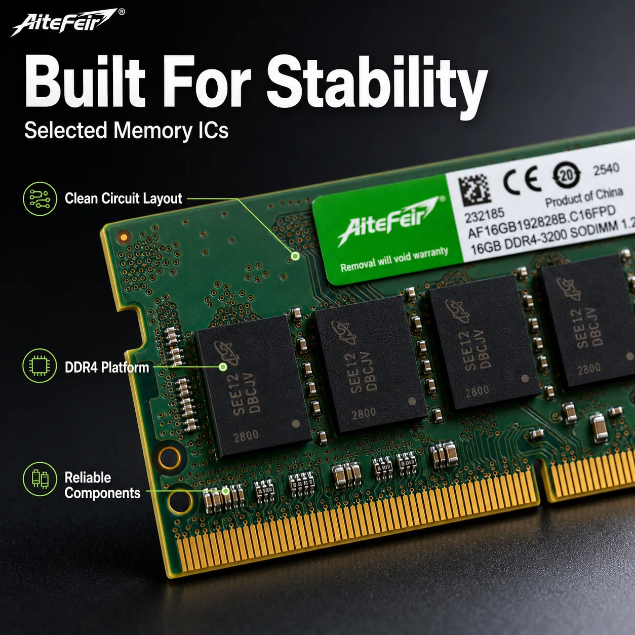 1個 16GB DDR4 3200MHz ノートパソコン用メモリアップグレード 1.2V 内部コンピュータRAM パフォーマンス向上ノートパソコンアップグレード用