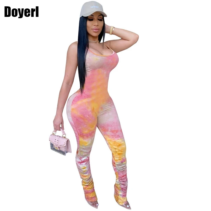 

Tie Dye Sexy Bodycon Jumpsuit Women Overalls Ruched Stacked Leggings Pants Elegant Jumpsuit Club Outfit Summer Rompers for Women