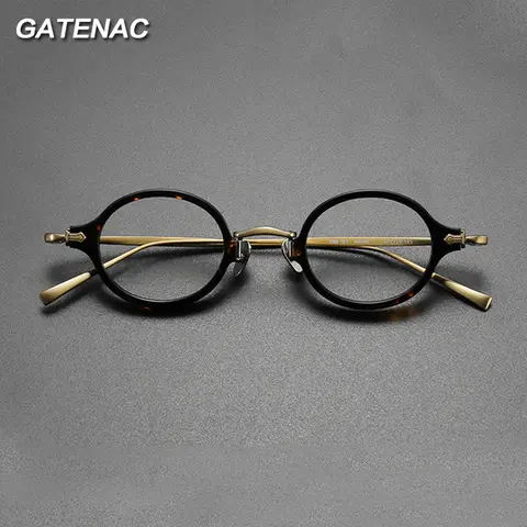빈티지 아세테이트 티타늄 안경 프레임 남자 초경량 라운드 작은 안경 프레임 여성 디자이너 럭셔리 브랜드 안경