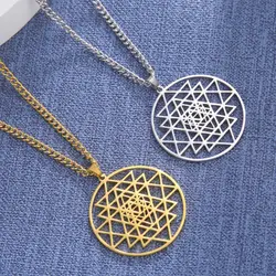 Dawapara Sri Yantra Yoga Necklace Shri Chakra Mandala Hindu Meditation Symbol Amulet Sacred Geometry Stainless Steel Jewelry