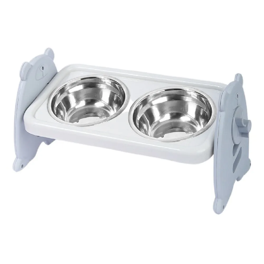 

Double Bowls Pet High Footed Bowl Non-Slip 15 ° Slant Cat Food Water Bowl Adjustable Height Protect Cervical Spine