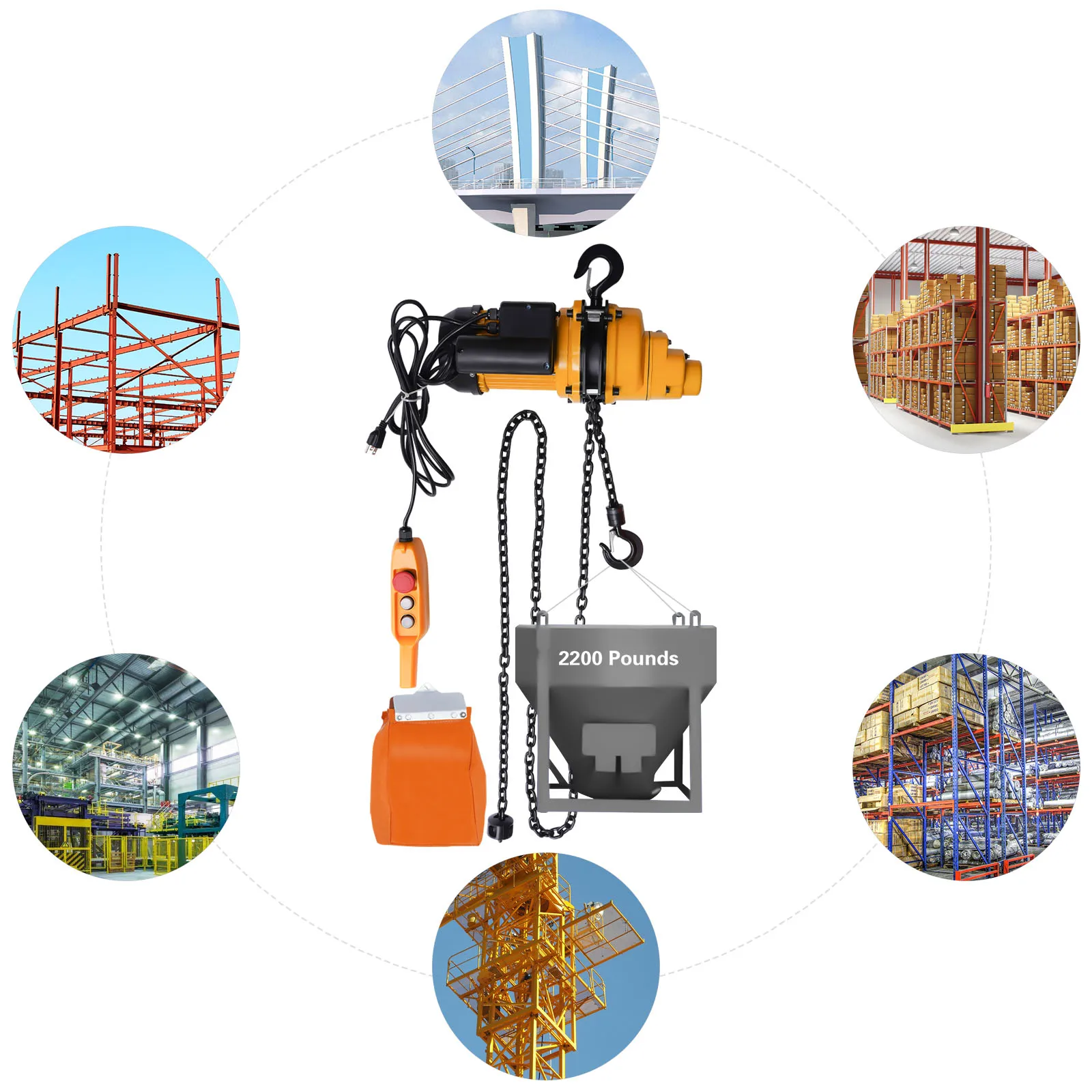 Electric Chain Hoist, 2200lbs with 3m Wired Remote Control, 110V Overhead Crane Garage, 1500W Lifting Power System