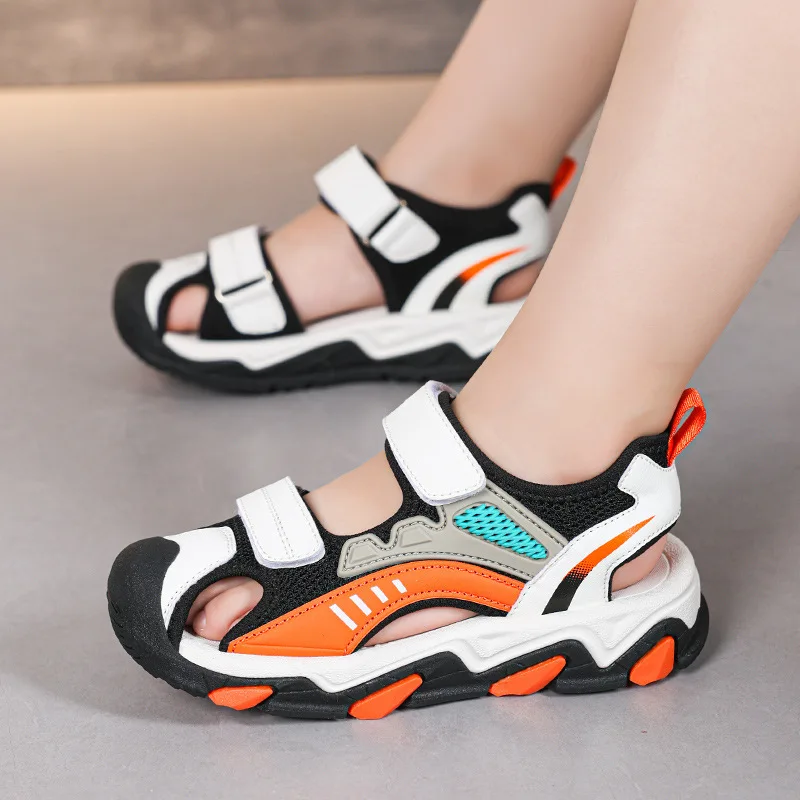 2024 Summer Breathable Sport Sandals Boys Girls Casual Beach Shoes Fashion Hollow Kids Sandals Children Soft Sole Non-slip Flats