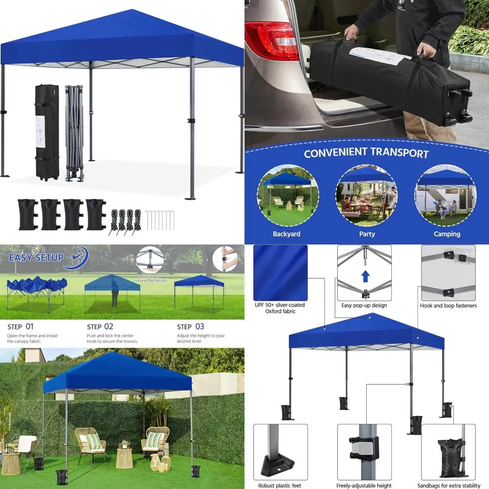 

Instant 10x10 Pop Up Canopy Tent for 1 Person Setup, Portable Outdoor Commercial Gazebo with Easy 1-Button Push, Suitable for Va