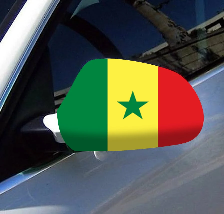 Directly Delivery 2 Pcs Free Size Four-way stretch fabric Senegal Flags Car Mirror Cover