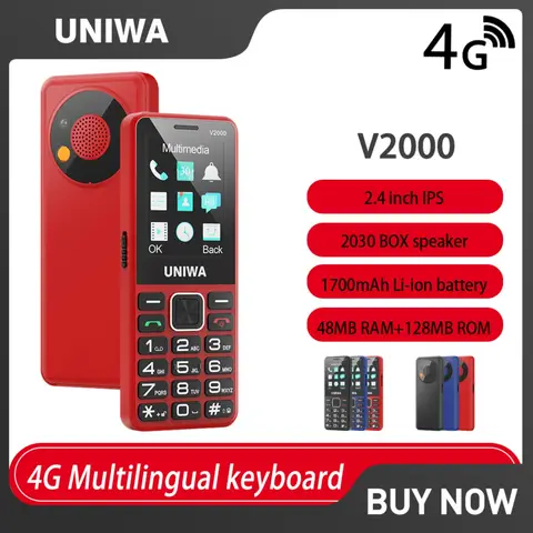 UNIWA V2000 4G Keypad Feature Phone 2.4 Inch Big Button Loud Volume Dual SlM 1700mAh Russia Keyboard for Elderly SOS BT V5.0