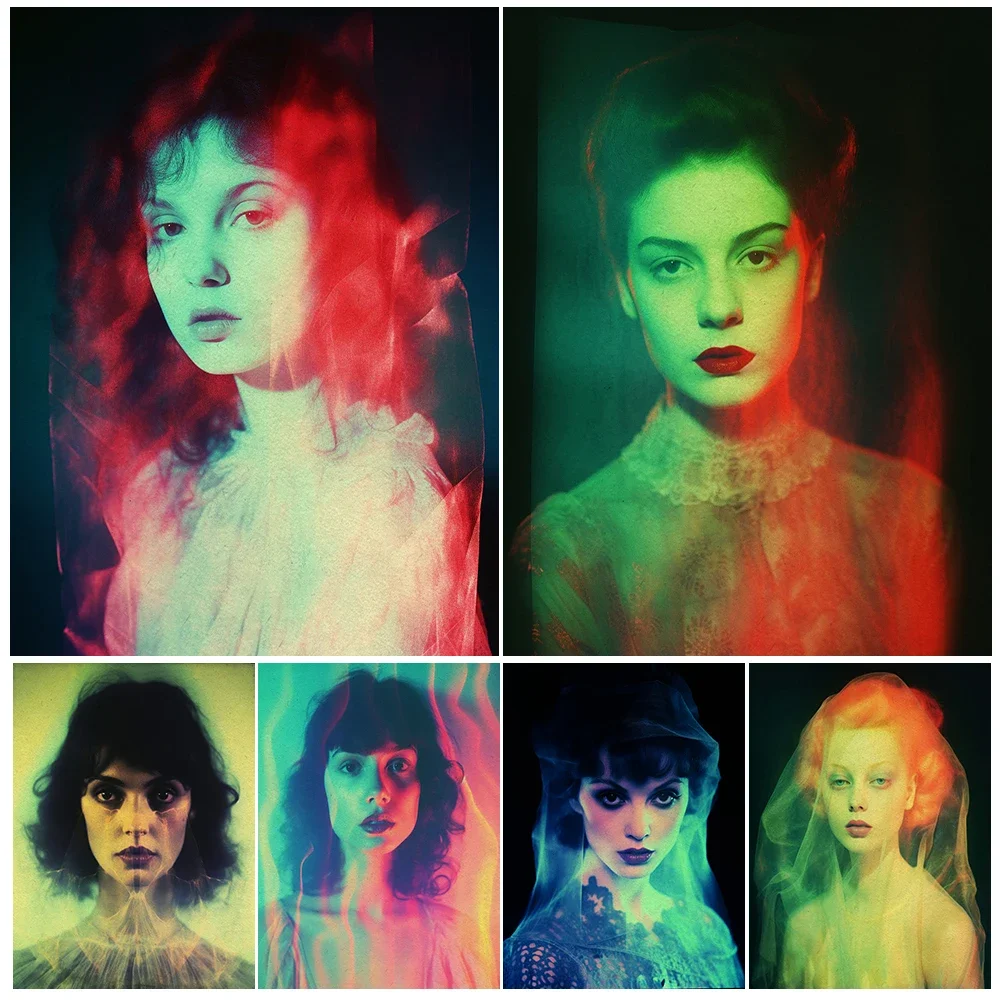 

The Phantom Of The Girl Under The Veil Vintage Wall Art Canvas Painting Mysterious Gothic Dark Aesthetics Art Poster Print Decor