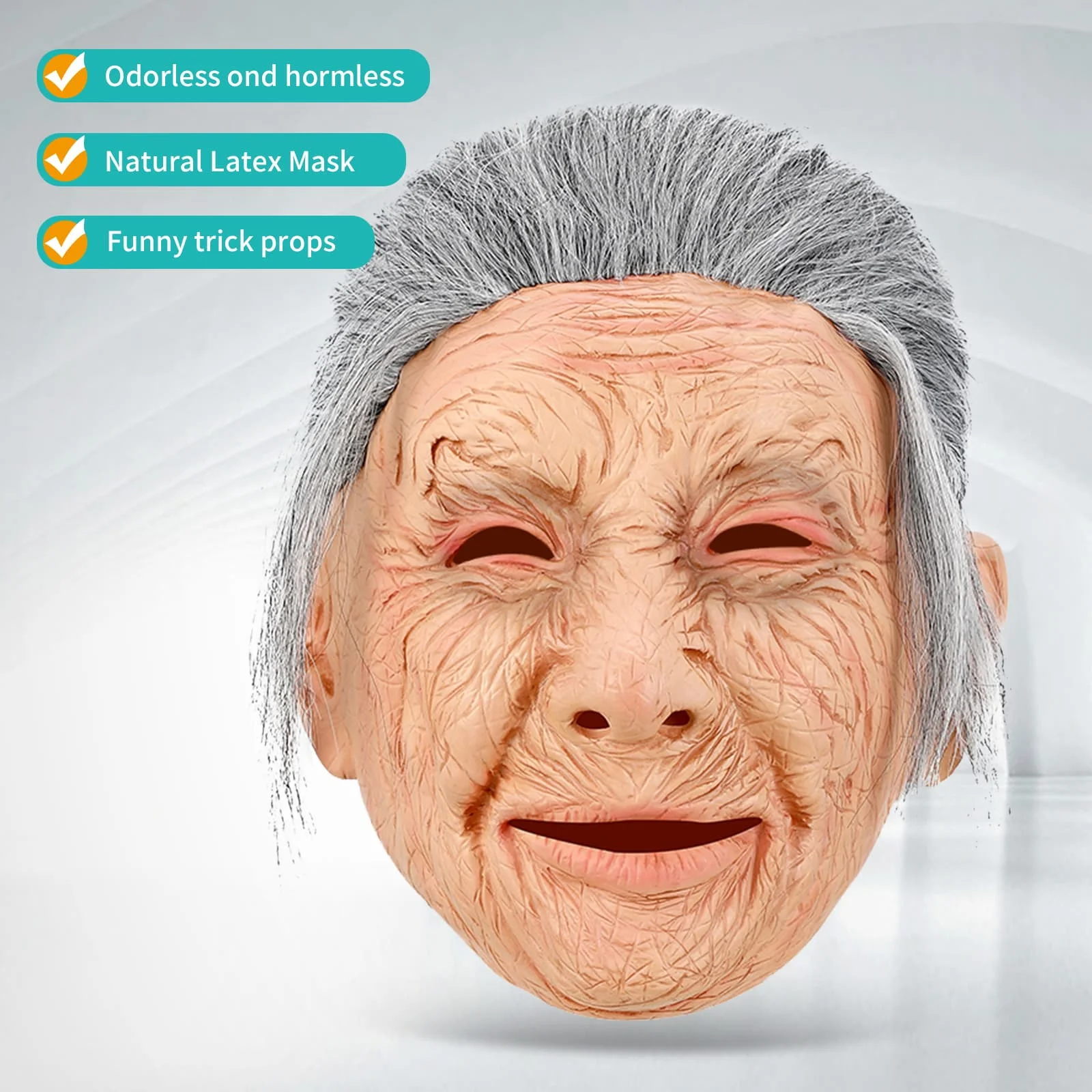 

1PC super realistic old lady headgear, prank props, role-playing props, latex material mask, Halloween mask