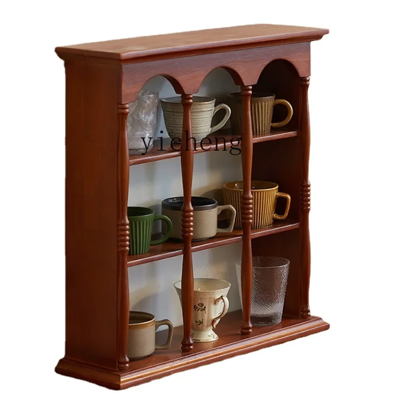 

Tqh Solid Wood Roman Cup Holder Desktop Coffee Cup Tea Cup Storage Display Stand Multi-Layer Hand-Made Blind Box Storage Rack