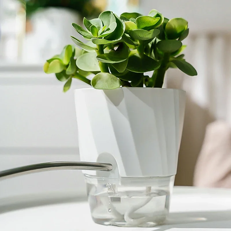 Lazy Hydroponic Flower Pot Automatic Water-Absorbing Flowerpot Transparent Double Layer Plastic Self Watering Planter Office - view 2