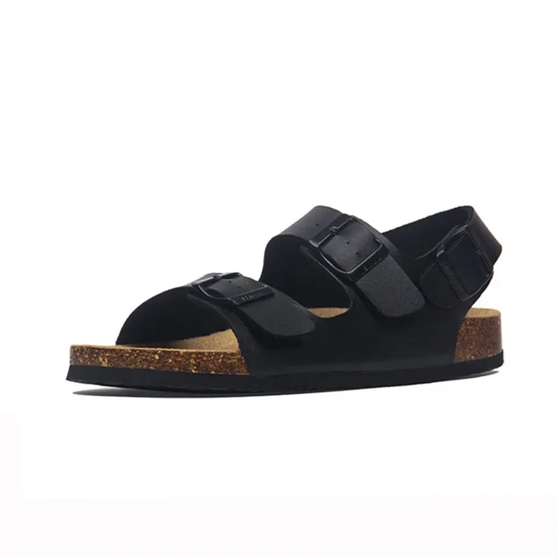 2024 novo verão praia sandálias de cortiça masculino casual fora antiderrapante preto branco marrom fivela dupla sandalias sapato plus size 35-43 44