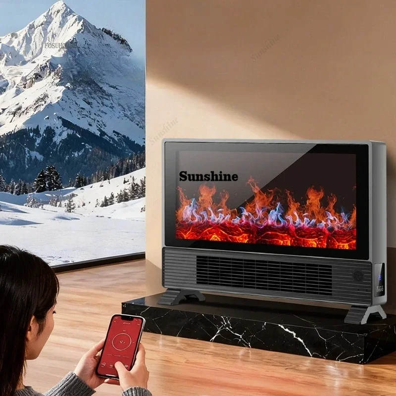 European Fireplace Heater 3D Simulated Flame Voice-controlled Fireplace Energy-saving Home Heater for Winter Room Heating