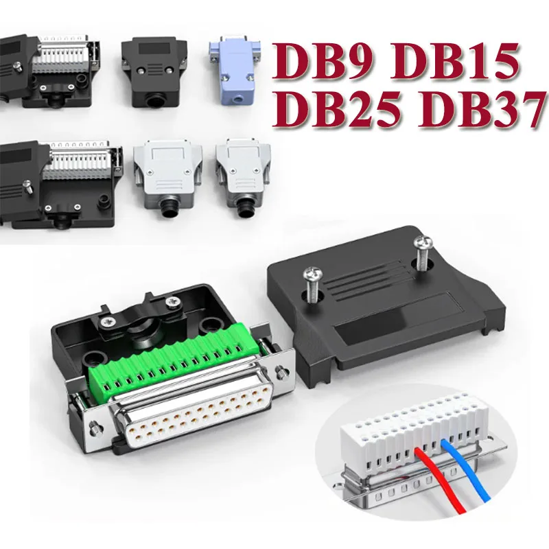 DB9 DB15 DB25 DB37 Female Male Connector RS232 Serial Port Plug Head Industrial  DB 9 15 25 37Pin Solderfree Terminal Adapter