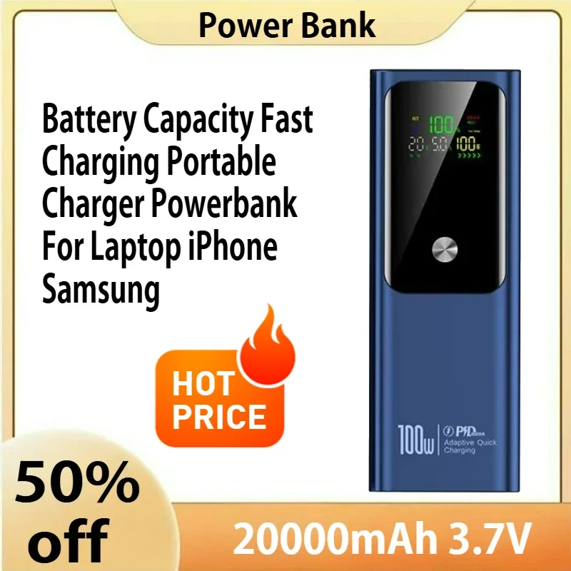 

20000mAh Power 100W External Battery Capacity Fast Charging Portable Charger Powerbank For Laptop iPhone Samsung