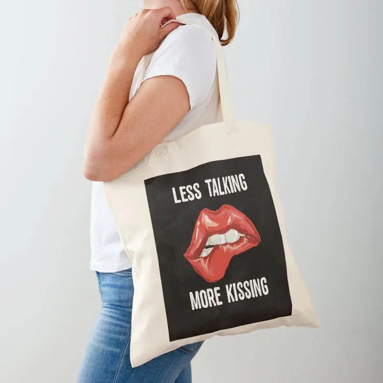 

Less Talking More Kissing Sexy Red Lips Romantic Mouth Tote Bag canvas shopping bag shopping trolley bag
