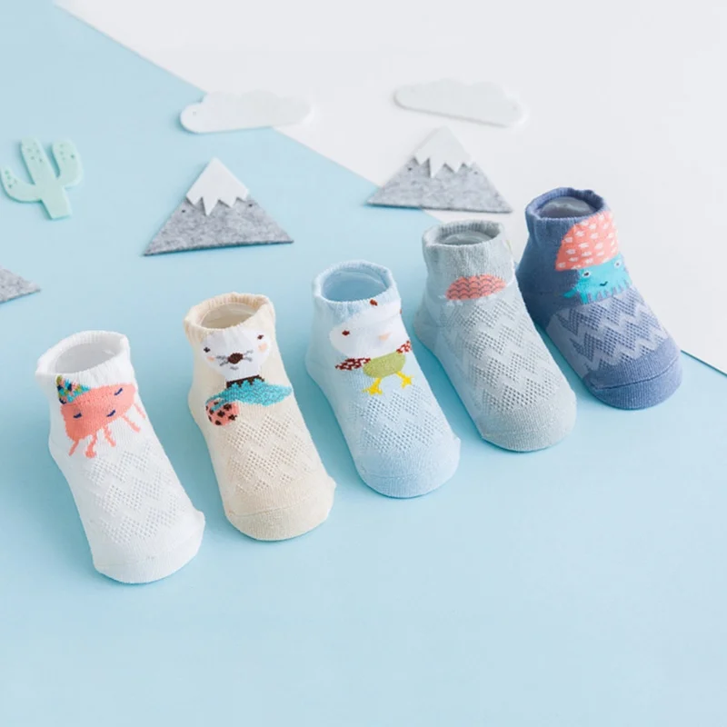 5 Pairs/lot Summer Mesh Socks For Newborns Baby Cute Cartoon Socks For Girls Breathable Thin Soft Cotton Boy Child Socks 0-12M