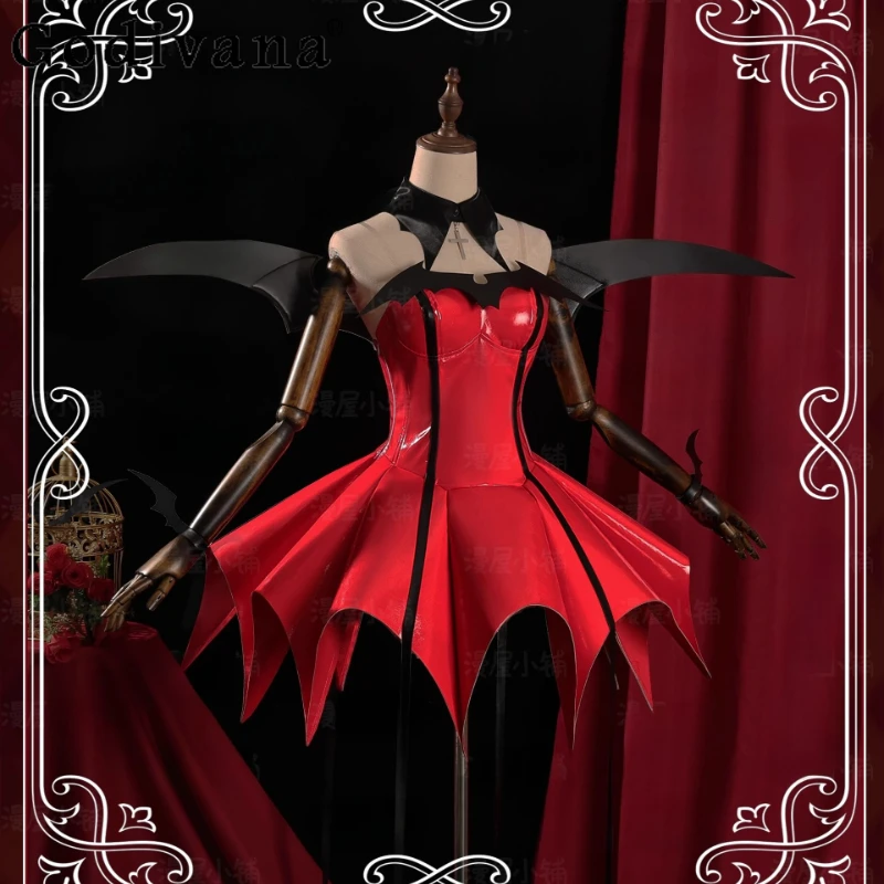 Zestaw Karnawałowy Halloween dla Kobiet Czerwony Świąteczny Strój do Odgrywania Ról Damska Peruka Skrzydła Akcesoria Sukienka