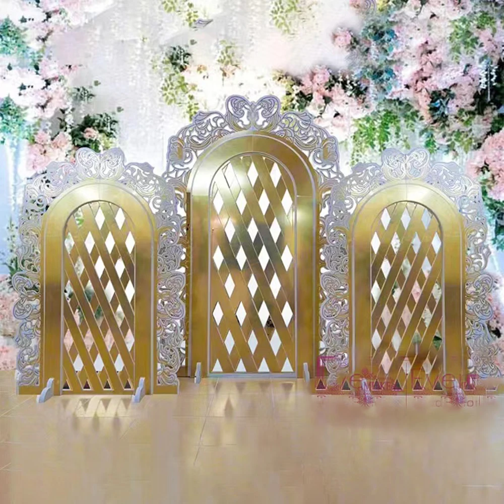 

Elegant Gold PVC And Acrylic Popular Backdrops For Wedding Events For Sales