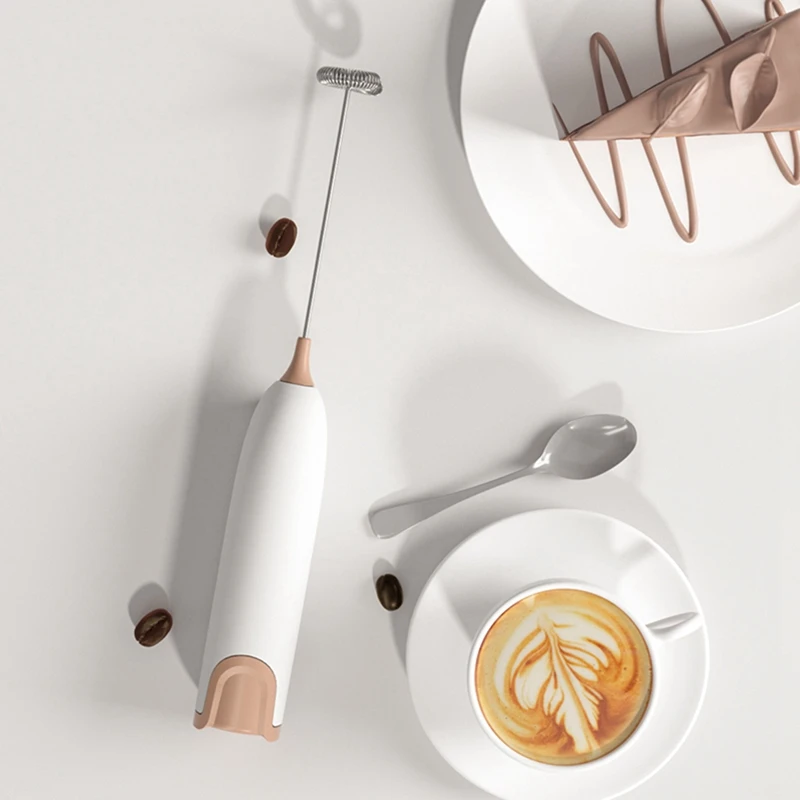 Electric Milk Frother Mixer Kitchen Food Stirrer Coffee Cappuccino Creamer Whisk -White Coffee