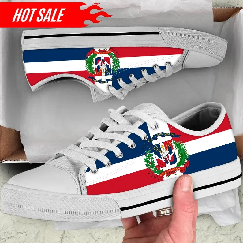 Dominican Republic Flag Print Canvas Shoes For Women Lightweight Flats Low Tops Sneakers Outdoor Chaussure Femme