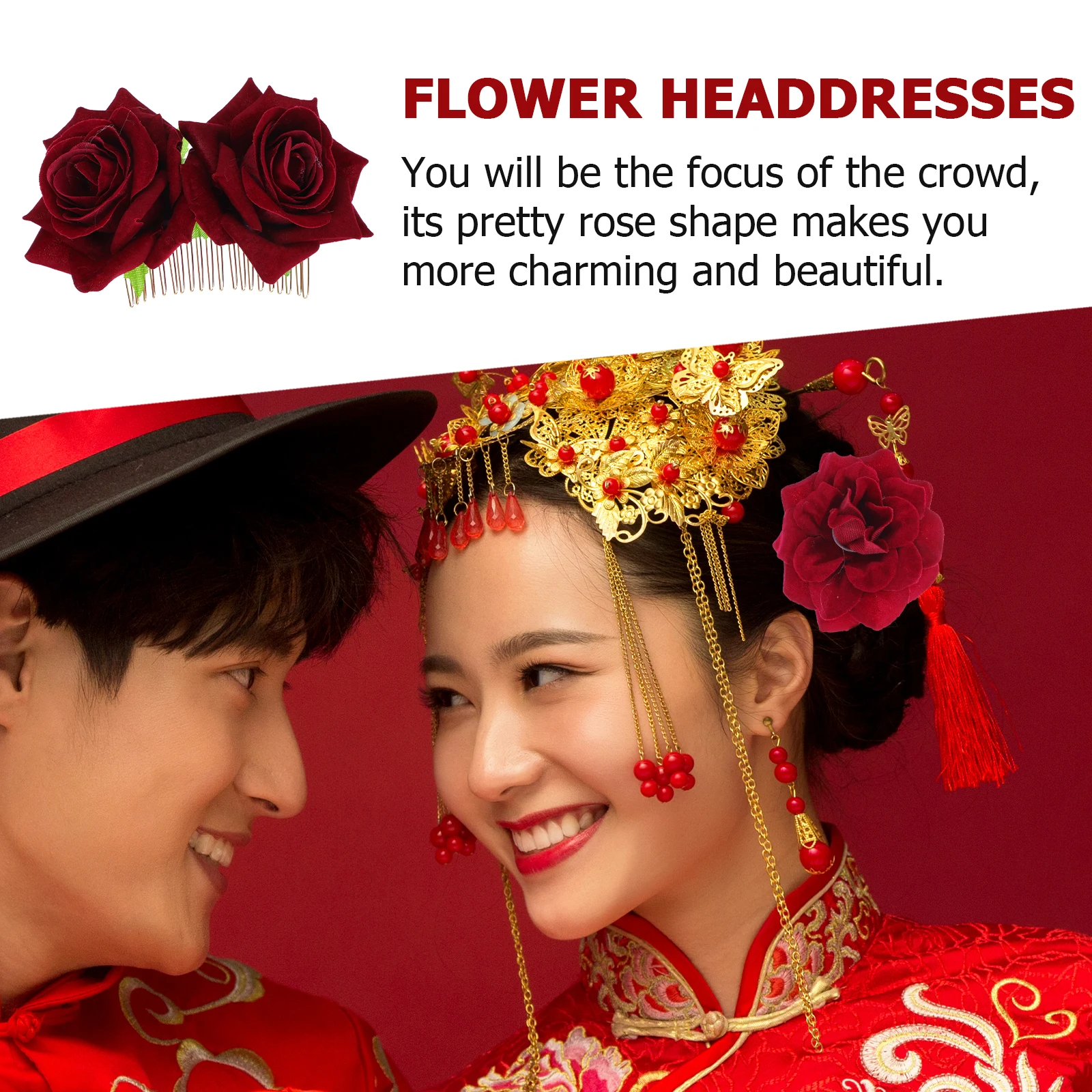 

1set Rose Box Artificial Roses Hair Clips Floral Accessories Wedding Headdress Bridal Bridesmaid Flower Girls Elegant Beauty
