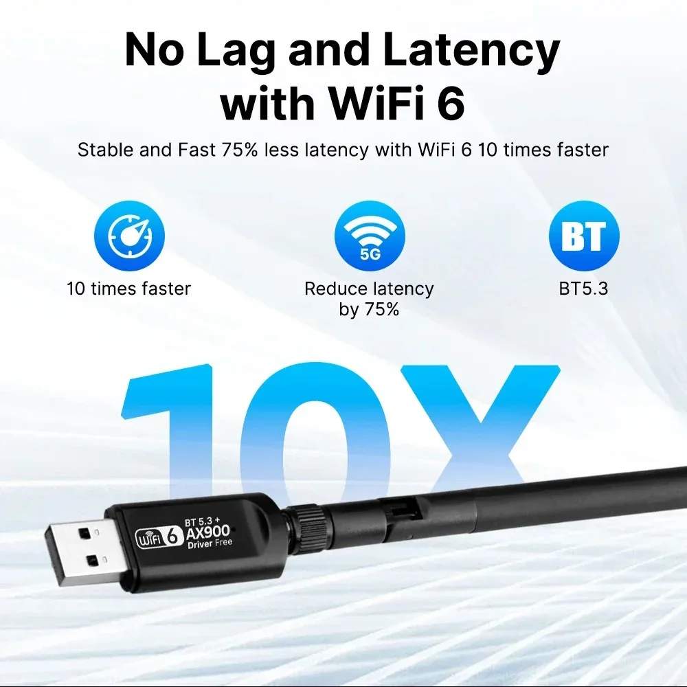 WIFI 6 USB-адаптер AX900 Двухдиапазонная сетевая карта Bluetooth 5.3 2 в 1 Wi-Fi 6 Dongle 802.11AX для ПК, ноутбука Win 10 11 Driver Free