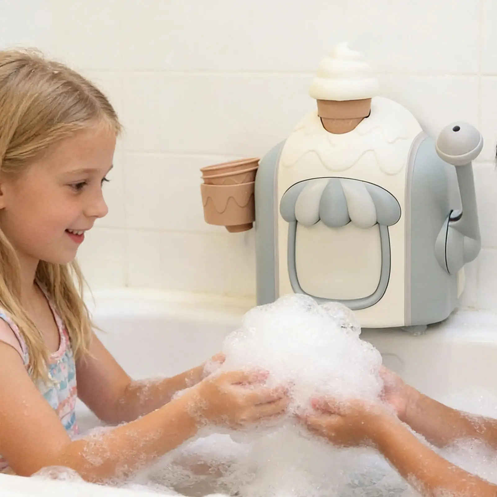 Brinquedo de banho para chuveiro, jogo de água com manivela manual, fabricante de espuma de sorvete, brinquedos de banho para crianças de 2 a 5 anos, meninos, meninas, natal
