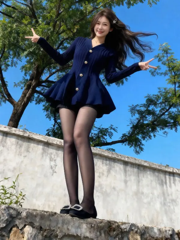 

Корейский нежный Sle V-Ne с застежкой на талии для похудения, трикотажное платье маленького размера Dr 26, зимний сезон, чистый цвет, хлопок...