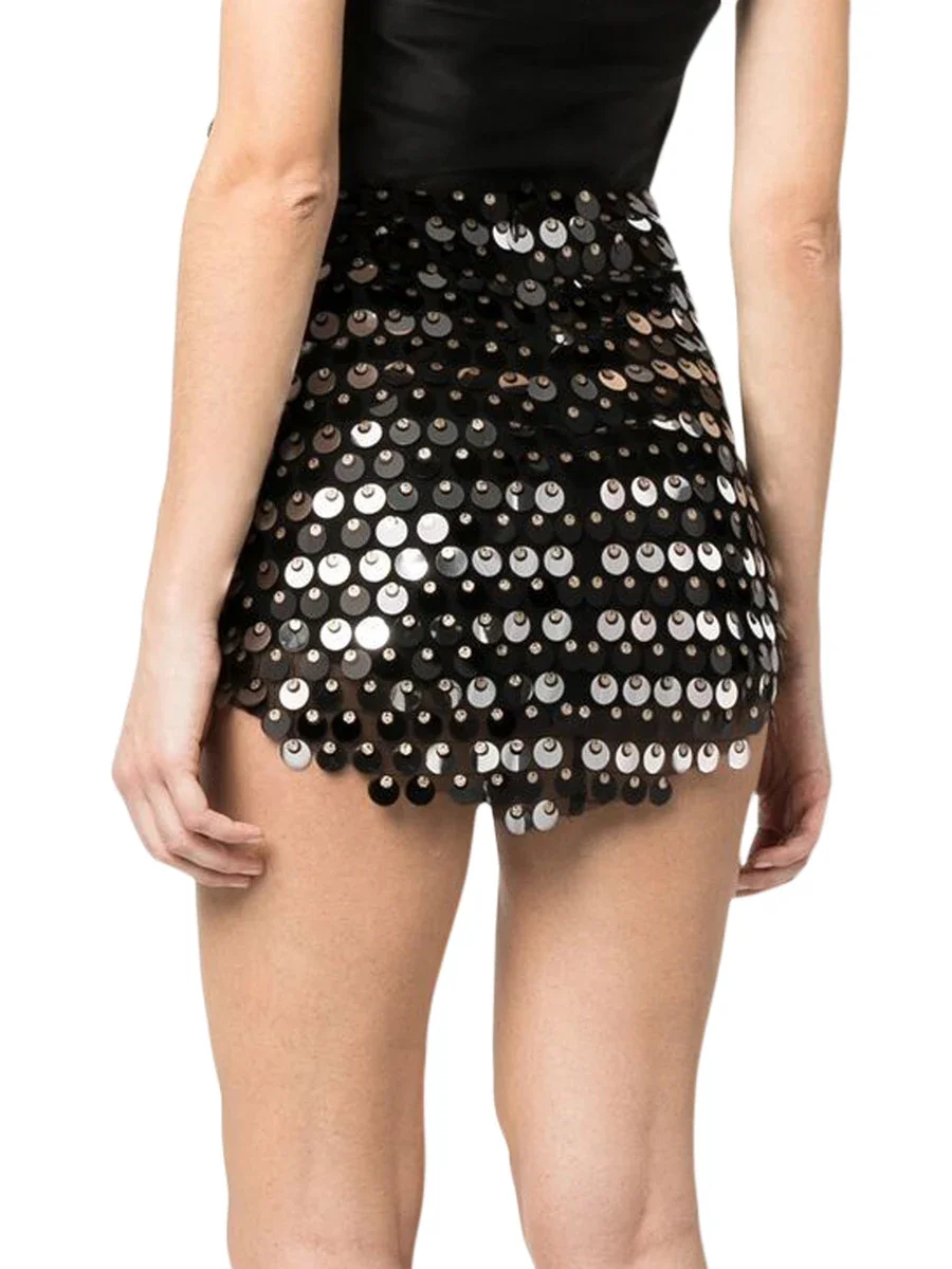 Women Summer Black Mini Sequins Skirts Shiny Sequined Holiday Sexy Slim Short Skirt for Christmas Events and Holiday Parties