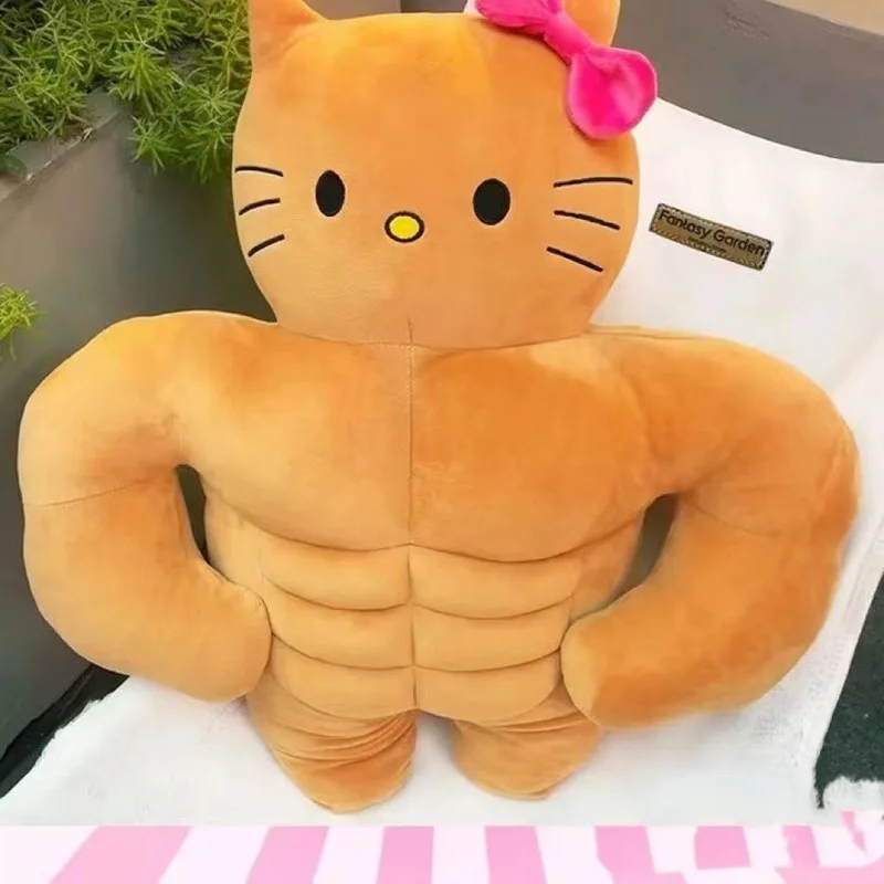 

New Sanrio funny muscle hello kitty doll black leather Hello Kitty doll kt cat doll pillow for girls to sleep on