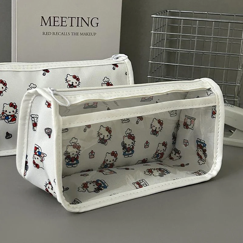 Cartoon Sanrio Translucent Pencil Case Cute Hello Kitty Large Capacity Storage Bag Stationery Supplies Pouch Cosmetic Bags Gifts