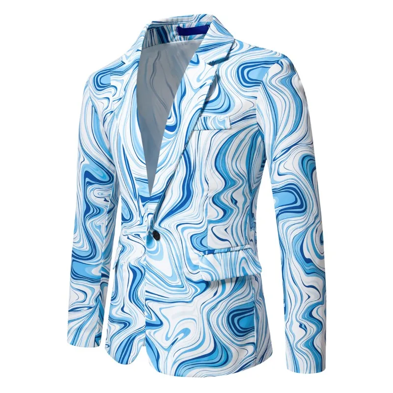 2 Colors New Men's Fashionable Wave Printed Casual Single Button Suit Jacket Men Blazer