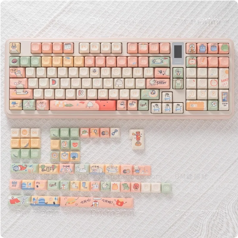 Cute Duck Theme Keycaps 148 Key PBT Sublimation MOC Profile Customized Round Keycaps Gaming Mechanical Keyboard Accessories Gift