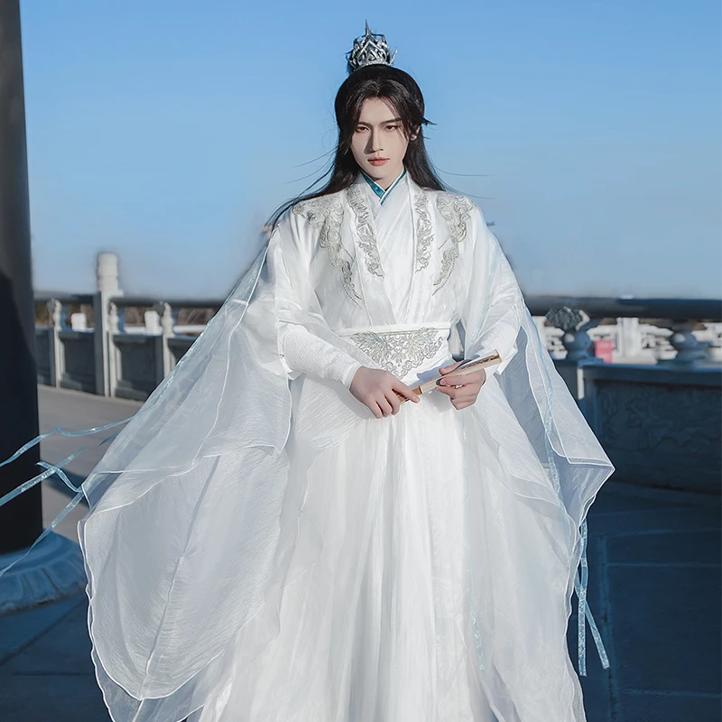 

Мужской традиционный китайский карнавальный костюм Hanfu, винтажный фехтовальщик, древний рыцарь Hanfu, халат, танцевальная одежда Hanfu для косплея