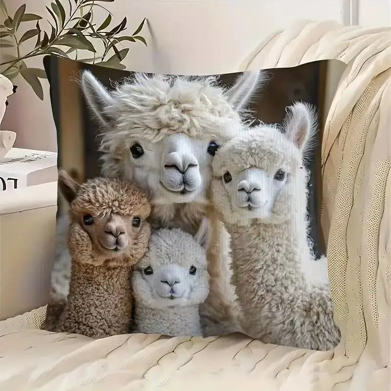 

Kawaii Alpaca Family Printing Pillowcase Living Room Sofa Decorations Cute Kids Adult Bedroom Cushion Cover Pillowcase Xmas Gift