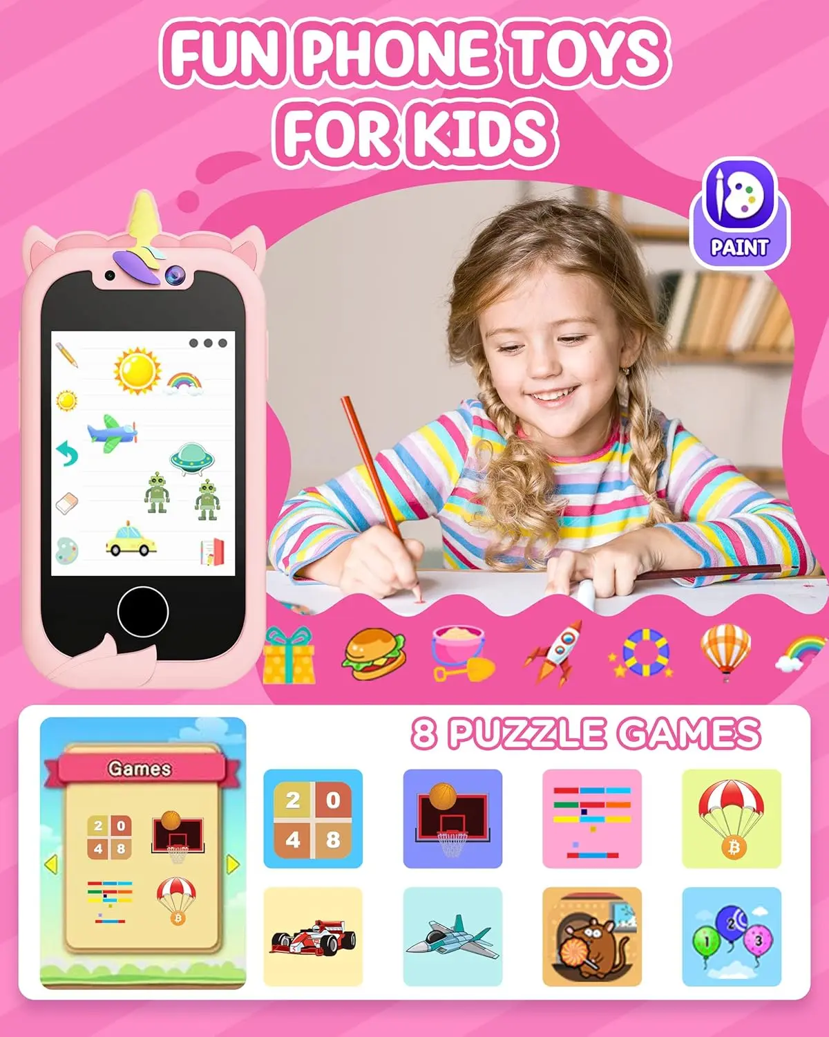 Smart Phone Meisjesspeelgoed voor kinderen: Kerstverjaardagscadeaus voor meisjes van 3-10 jaar - Werkende echte mobiele telefoon - Peuterspeelgoed Leren Ph