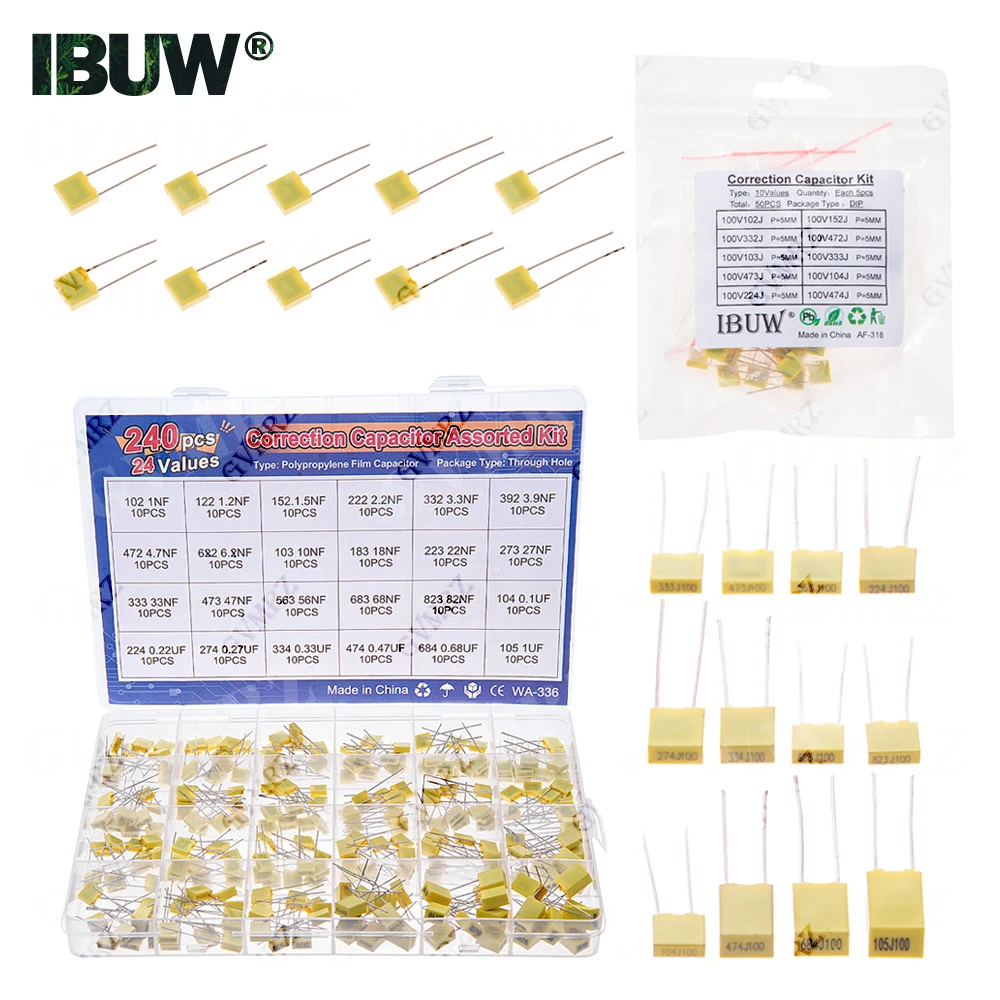 

Комплект полипропиленовой защитной пластиковой пленки 100nf 220nf 10nf 47nf 22nf 1nf 0,47 мкФ 0,1 мкФ 330nf Корректирующий конденсатор