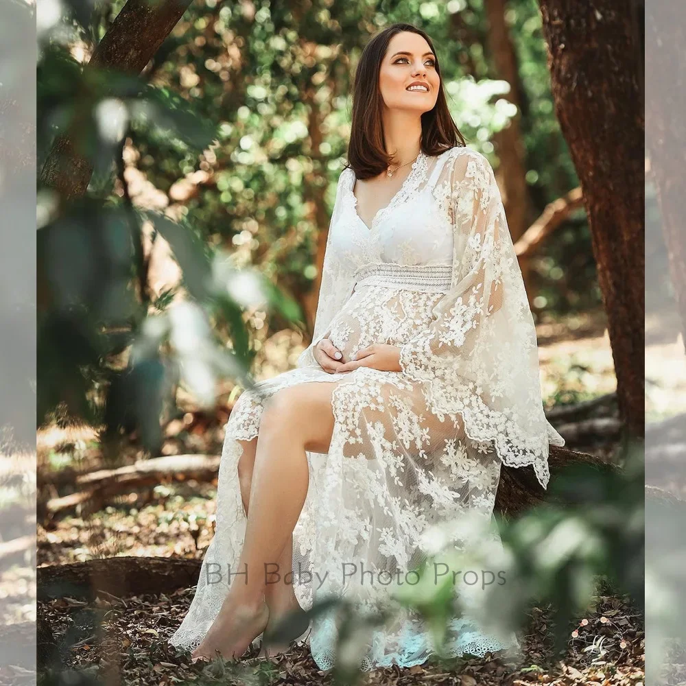 Lace Embroidery Maternity Photography Dresses For Photo Shoot See Through Maxi Dress Pregnant Tulle Women Long Robe Clothes